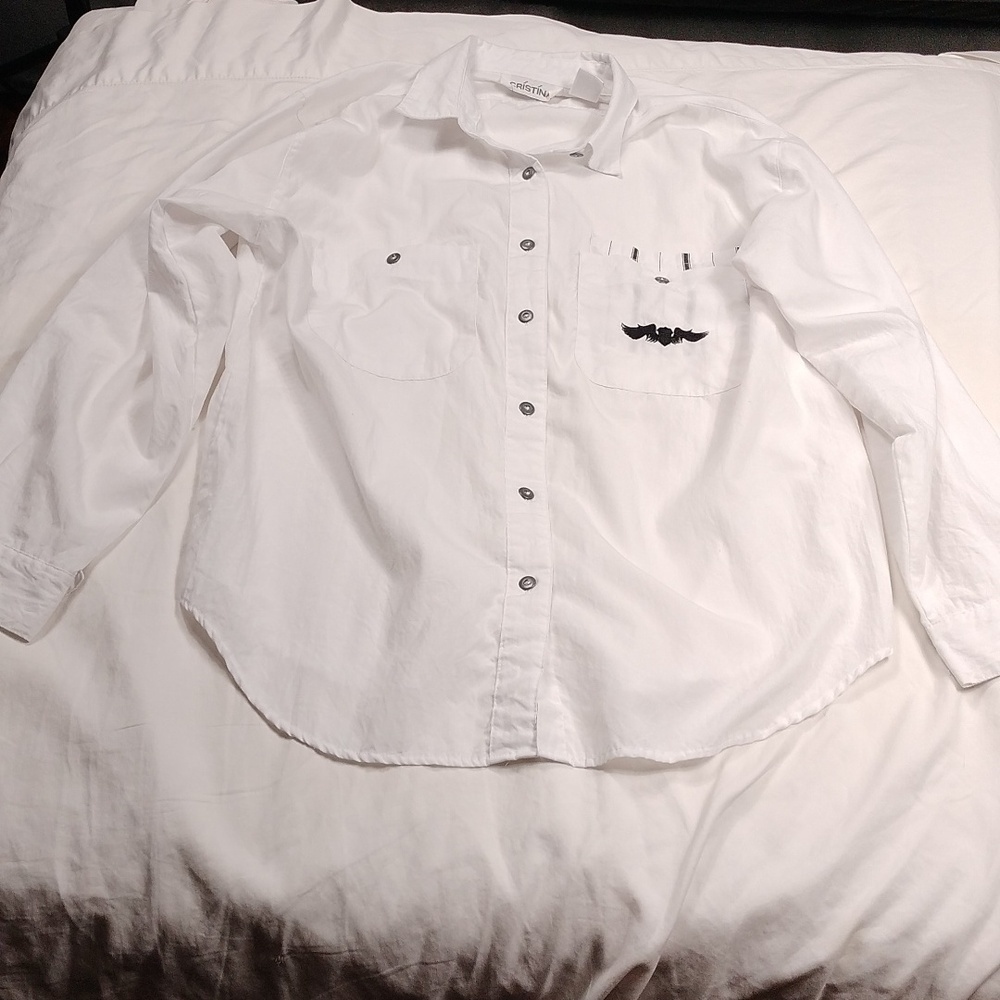 Cristina women's long sleeved button down blouse size medium